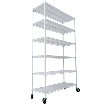 6 Tier Metal White Shelf Wire Shelving Heavy Duty Adjustable Storage Rack with Wheels Shelf Liners 84H x 48L x 20D