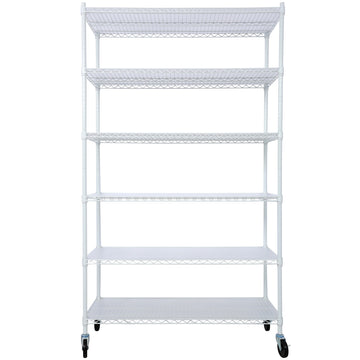 6 Tier Metal White Shelf Wire Shelving Heavy Duty Adjustable Storage Rack with Wheels Shelf Liners 82H x 48L x 18D