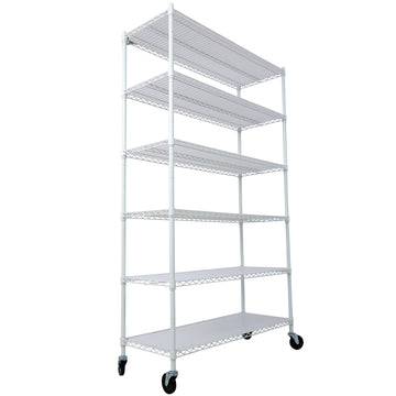 6 Tier Metal White Shelf Wire Shelving Heavy Duty Adjustable Storage Rack with Wheels Shelf Liners 82H x 48L x 18D