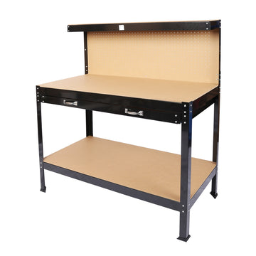 24 inch W x 48 inch D Two Drawers Black Steel Workbench Table with Peg Board