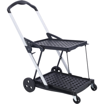 2 Tier Foldable Utility Black Platform Truck 200lb Capacity With Storage Basket