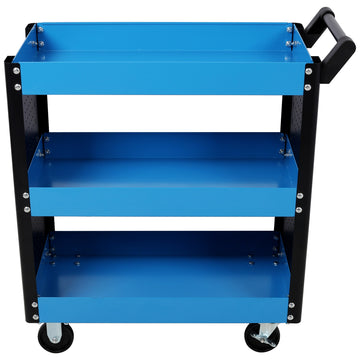 15 Inches 3 Tier Blue Steel Rolling Utility Tool Cart With Pegboard For Garage