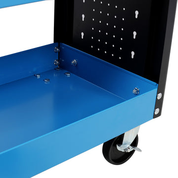 15 Inches 3 Tier Blue Steel Rolling Utility Tool Cart With Pegboard For Garage