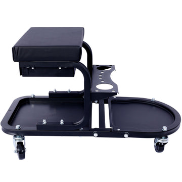 300 Lbs Capacity Black Steel Garage Mechanics Chair with Tool Tray Holders Drawer