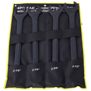 4 Piece SAE Combination Black Carbon Steel Wrench Set 2 1 8 to 2 1 2 Inches with Storage Bag