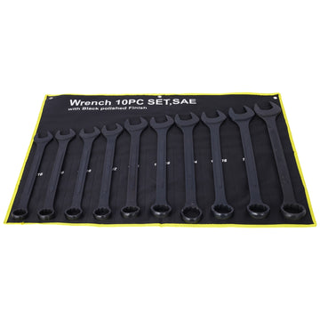10 Piece SAE Combination Black Carbon Steel Wrench Set 1 5 16 to 2 Inches with Pouch