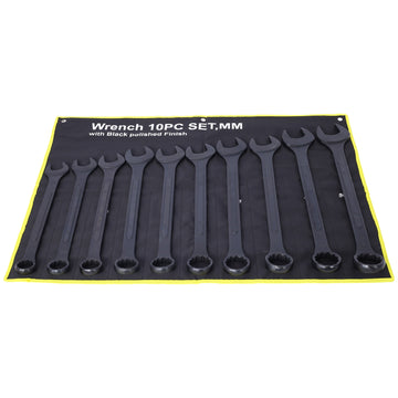 10 Piece SAE Metric Combination Black Carbon Steel Wrench Set 34 to 50mm with Pouch