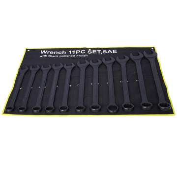 11 Piece SAE Combination Black Carbon Steel Wrench Set 1 5 16 to 2 Inches with Pouch