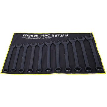 11 Piece SAE Combination Black Carbon Steel Wrench Set 1 3 to 2 2 Inches with Pouch