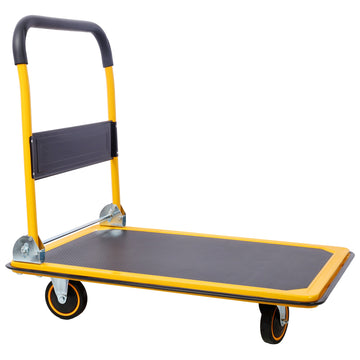 330lbs Foldable Metal Push Hand Truck Yellow Black Multi Purpose Platform Trolley