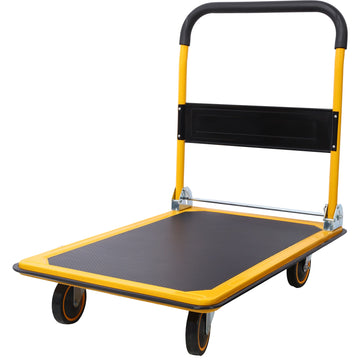 330lbs Foldable Metal Push Hand Truck Yellow Black Multi Purpose Platform Trolley