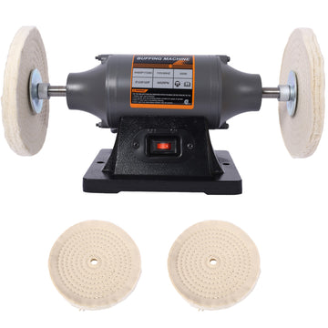110V Gray Electric Polisher Bench Buffer Grinder with 4PCs 80Ply Thick Buffing Wheels for Metal Jewelry Wood