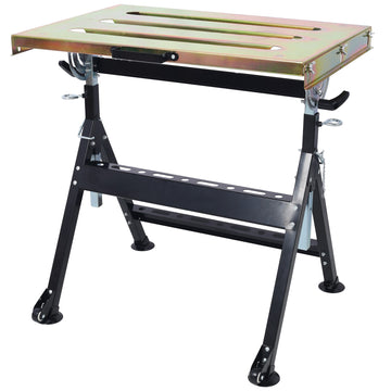 30 inch L x 24 inch W Folding Adjustable Steel Welding Table with Solid Wood Top Wheels 400lbs Load