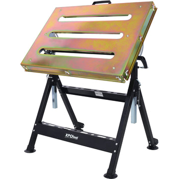 30 inch L x 24 inch W Folding Adjustable Steel Welding Table with Solid Wood Top Wheels 400lbs Load