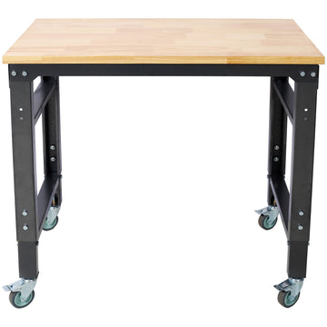 35 inch W x 20 inch L Rolling Black Metal Adjustable Workbenches for Garage Workshop Tool Bench