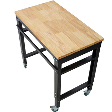 35 inch W x 20 inch L Rolling Black Metal Adjustable Workbenches for Garage Workshop Tool Bench