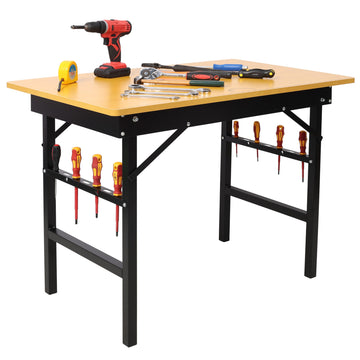 39 inch L x 23 inch W Portable Folding Black Workbench Table with Solid Wood Worktop