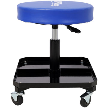 250 Lbs Capacity Blue Steel Adjustable Garage Mechanics Chair with Tool Tray