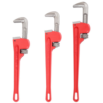 3Pcs 14&18&24 in. Straight Heavy Duty Adjustable Red Steel Pipe Wrench Sets
