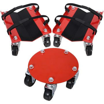 3Pack 1500lb Capacity Steel Wheel Dolly Red V Track 2.5 Inch Swivel Wheels Rubber Pads Straps