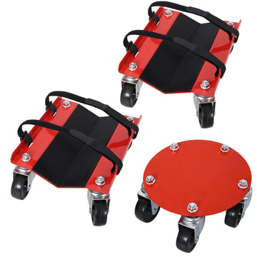 3Pack 1500lb Capacity Steel Wheel Dolly Red V Track 2.5 Inch Swivel Wheels Rubber Pads Straps