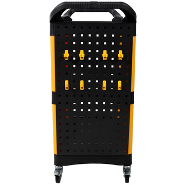 17 Inches 3 Tier Black Yellow Rolling Plastic Utility Tool Cart With Wheels Panel Hook