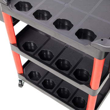 17 Inches 3 Tier Black Red Rolling Plastic Utility Tool Cart With Wheels Two Buckets