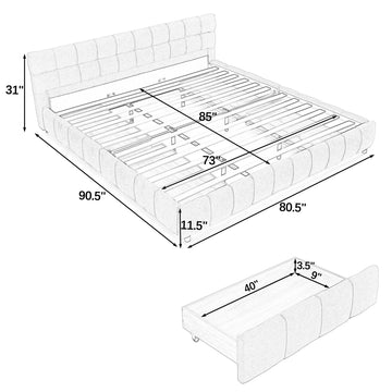 California King Upholstered Platform Bed with Chenille Fabric, Soft Headboard and Storage Drawer, Dark Gray