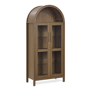 High Arched Storage Cabinet with Adjustable Glass Partitions and LED Lamp for Multi-Functional Use in Kitchens, Living rooms, or Entryways
