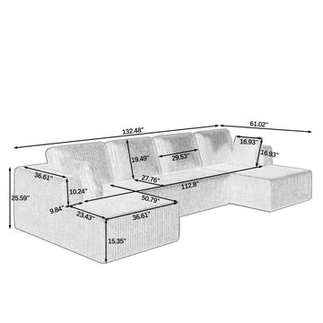 U Shape Modular Sectional Sofa Compressed Corduroy Couch Minimalist Sleeper Sofa for Living Room and Bedroom Green