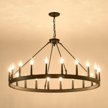 53.15 Inch Matte Black Wagon Wheel Chandelier With 18 light (No Bulbs) -E12