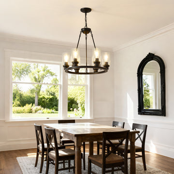 6-Light Black Wagon Wheel Chandelier With Light(No Bulbs) For Bedroom Bathroom--E26
