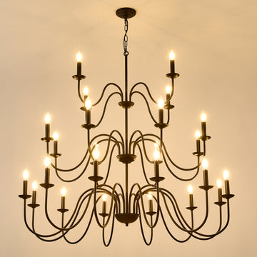 Farmhouse Chandelier, Black Metal Chandeliers  Light Fixtures Industrial for High Ceiling Living Dining Room Foyer. Adjustable Height-E12
