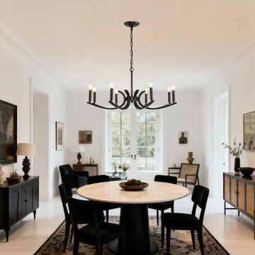8-Light Farmhouse Chandelier, Black Metal Chandeliers  Light Fixtures Industrial for High Ceiling Living Dining Room Foyer. Adjustable Height-E12