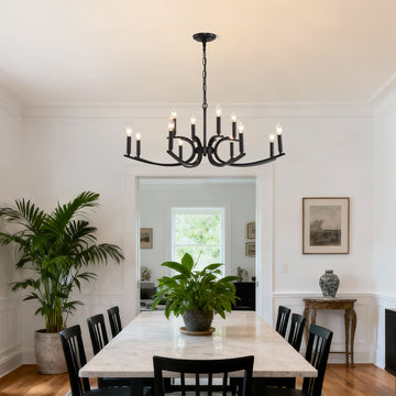 12-Light Farmhouse Chandelier, Black Metal Chandeliers  Light Fixtures Industrial for High Ceiling Living Dining Room Foyer. Adjustable Height-E12 (NO Included Bulb)
