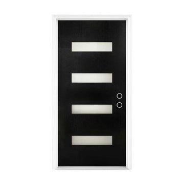 36x80 Fiberglass Entry Door Black 3-Lite Frosted Glass Left Hand Inswing Low Maintenance LVL Stile