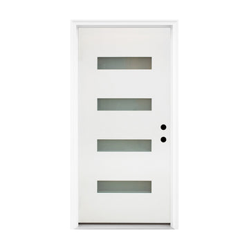 36x80 Fiberglass Entry Door White 4-Lite Frosted Glass Left Hand Inswing New Packaging LVL Stile