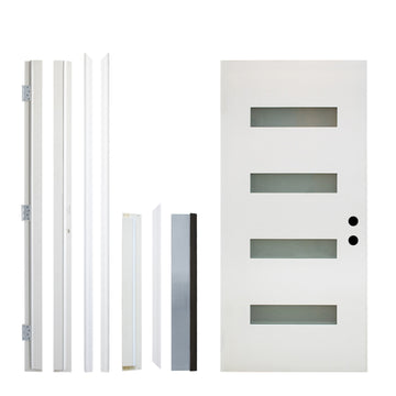 36x80 Fiberglass Entry Door White 4-Lite Frosted Glass Left Hand Inswing New Packaging LVL Stile