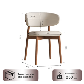 Mid Century Modern Dining Chair Set of 2 with Wood Legs White PU Upholstered Chairs for Kitchen and Dining Room
