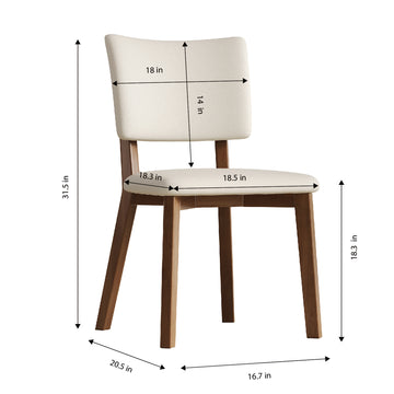 Mid Century Modern Dining Chair Set of 2 White PU Upholstered Chairs with Deep Walnut Wood Legs for Kitchen and Dining Room