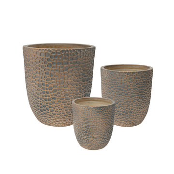 3  Piece Round Magnesium Oxide Planter Set  Hand  Painted Flower Pots with Drainage Holes
