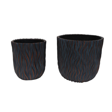 2  Piece Round Magnesium Oxide Planter Set  Hand  Painted Concrete Look with Drainage Holes