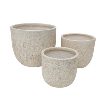 3 Piece Round Magnesium Oxide Planter Set  Flower Pots with Drainage Holes
