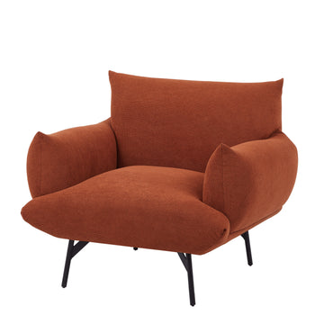 36-inch Modern Accent Upholstered Armchair Curry Flannelette Fabric Reading Chair Originality of Shapes And Black Metal Legs Single Sofa for Bedroom, Apartment