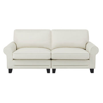 75.6-inch Pets friendly Fabric Rolled Arm Upholstered Loveseat 2-seater Couch with Removable Back Cushion , Modern Couches for Small Spaces Living Room, Bedroom, Apartment, Beige White