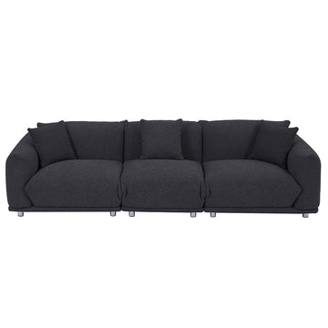 Originality Shapes Black Lambswool Sherpa 4 Seater Sofa With Metal Legs, Solid Wood Frame Couch with 3 Pillows, Linear and Modular Version Design, Possibility Combined Armchair Current Style