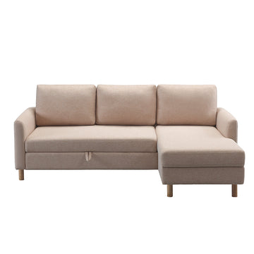 Adjustable L-Shaped Sofa Bed With Chaise 2P Beige , Upholstered Fabric Sleeper Sectional Sofa with Chaise Modern Craftsmanship Fashion Sofa Set, Apartment Living Room Sofa with for Small Space