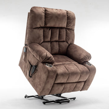High Density Foam Lift Sofa With Heat And Massage With 2 Pockets 2 Cup Holder 2 Remote 2 OKIN Motor