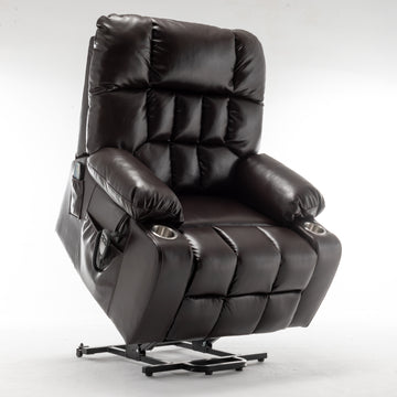 High Density Foam Lift Sofa With Heat And Massage With 2 Pockets 2 Cup Holder 2 Remote 2 OKIN Motor
