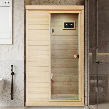 One Person Indoor Hemlock Infrared Sauna Room with Right Side Glass Door
